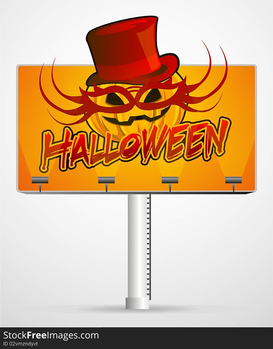 Halloween pumpkin in mask on an illuminated billboard. Halloween pumpkin in mask on an illuminated billboard