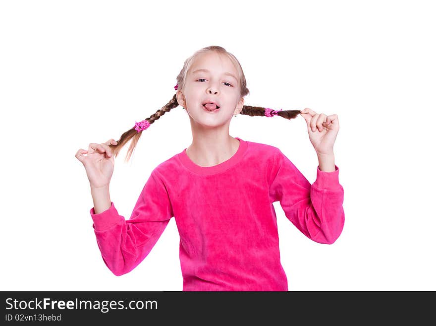 Funny Faces. Girl Plays The Fool Isolated On White