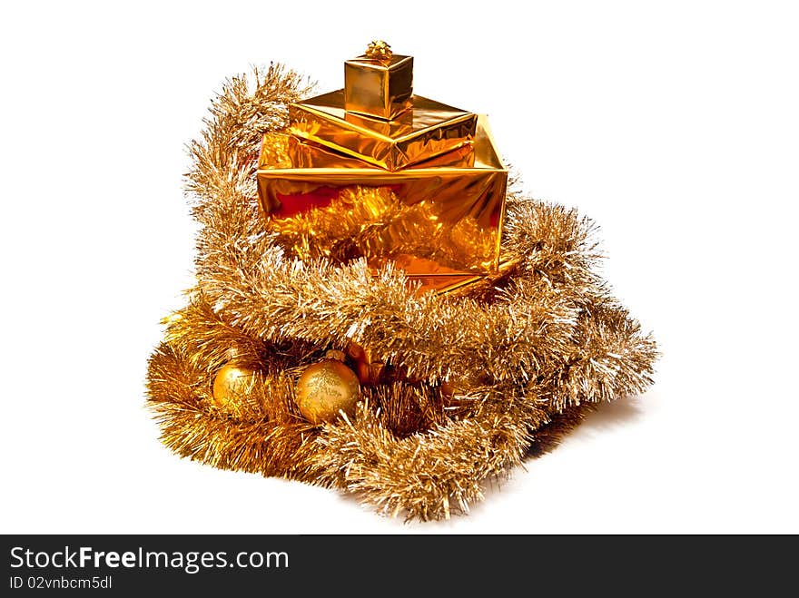 Golden christmas decor with presents