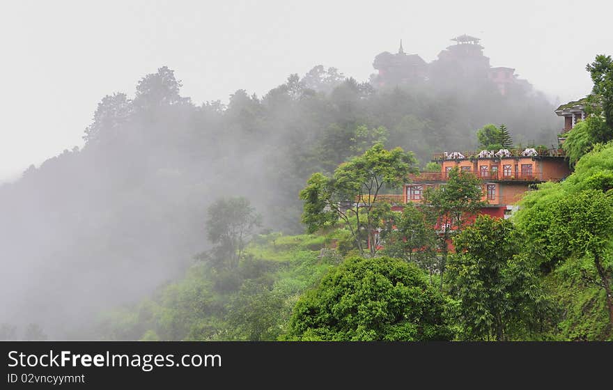 The beautiful scenery in the fog