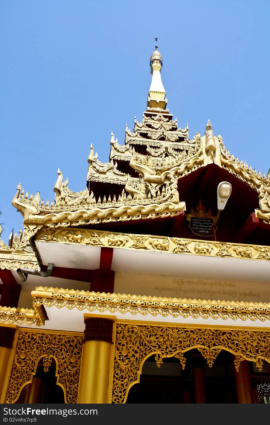 Gold pagoda in sky background in asia