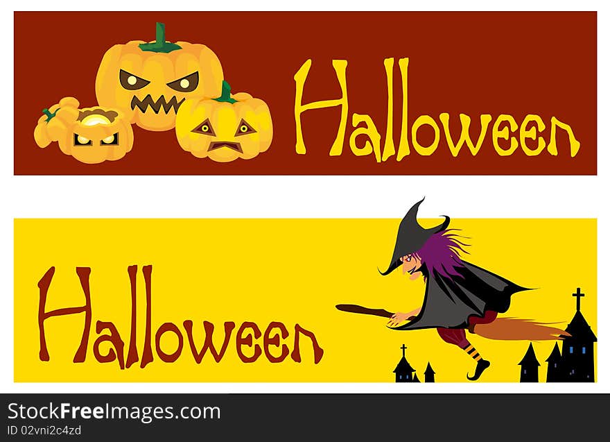 Vector illustration 
Halloween pumpkins and witch on night