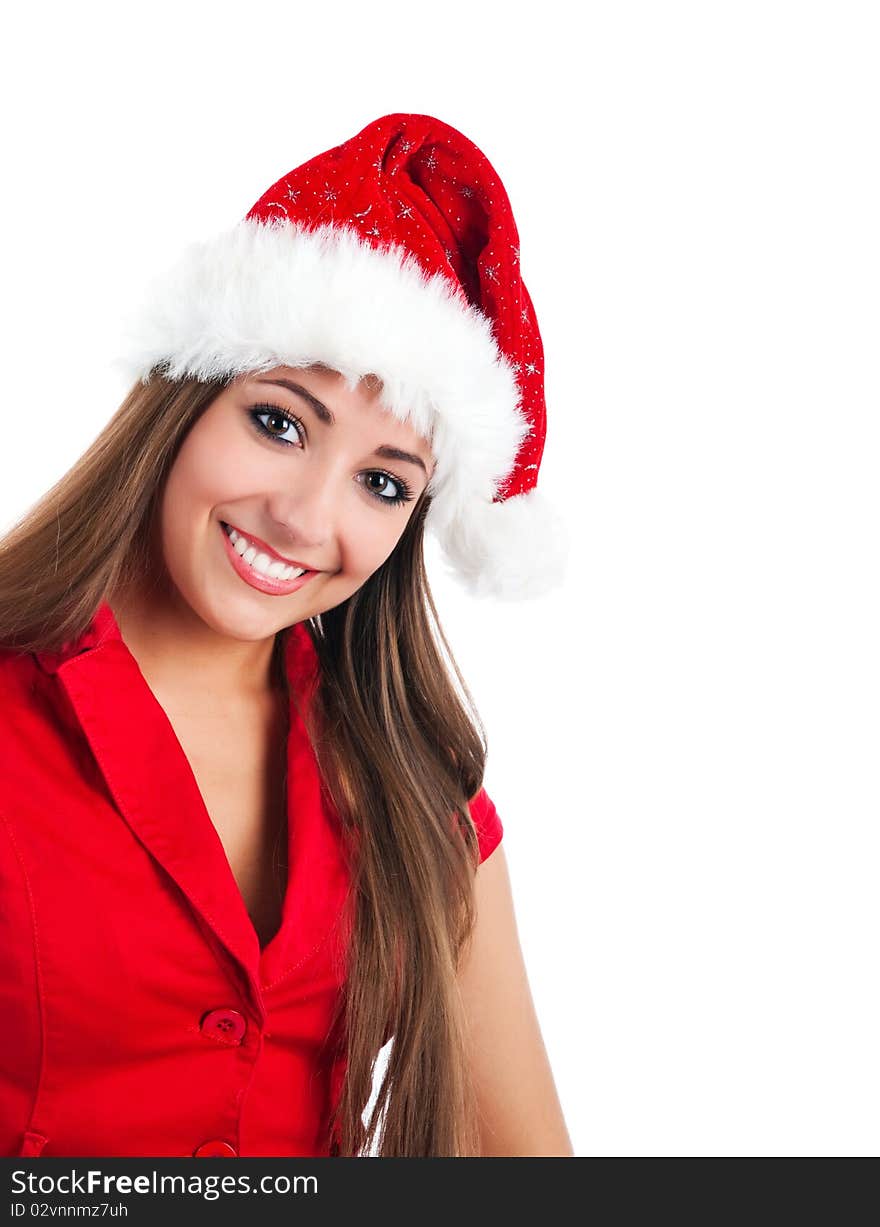 Attractive young women in santa claus hat