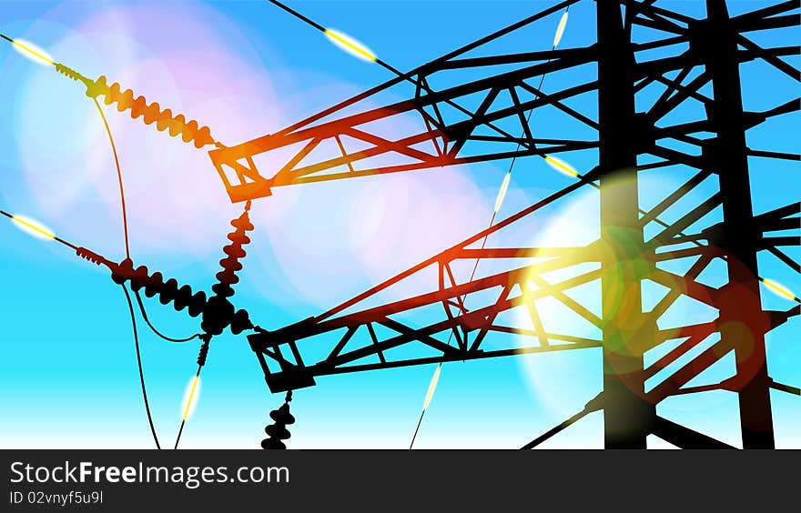 Illustration of a high-voltage support with wires on which categories run