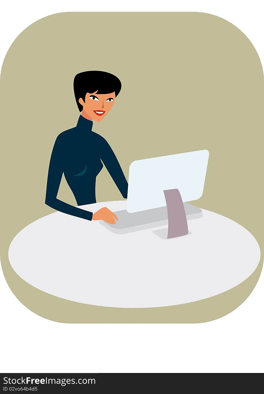 Illustration of a girl working in office. Illustration of a girl working in office