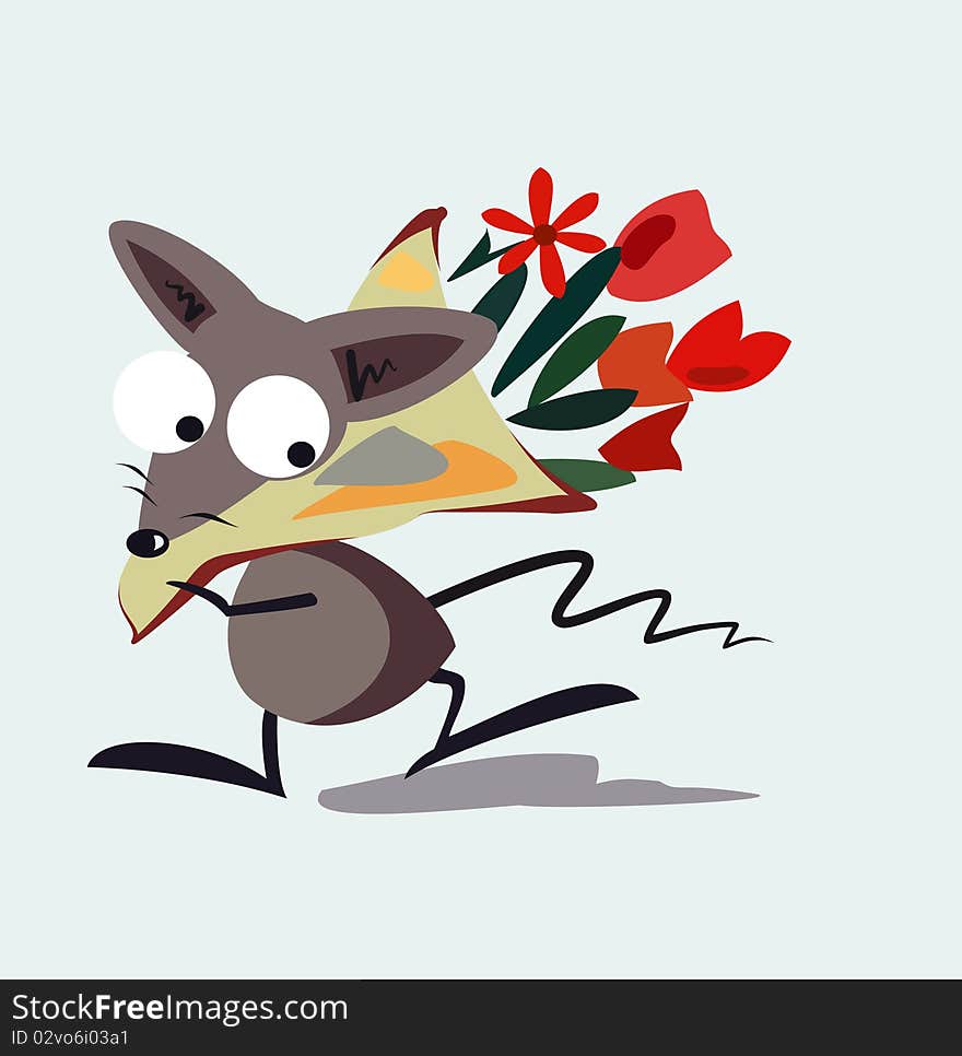 Illstration of a mouse with bouquet. Illstration of a mouse with bouquet