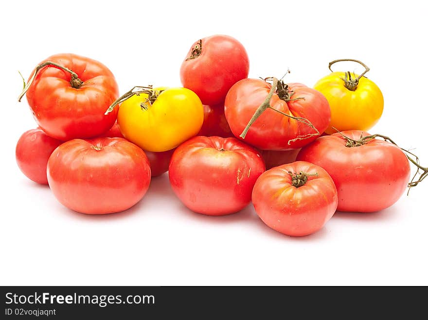 Eco tomatoes isolated on white