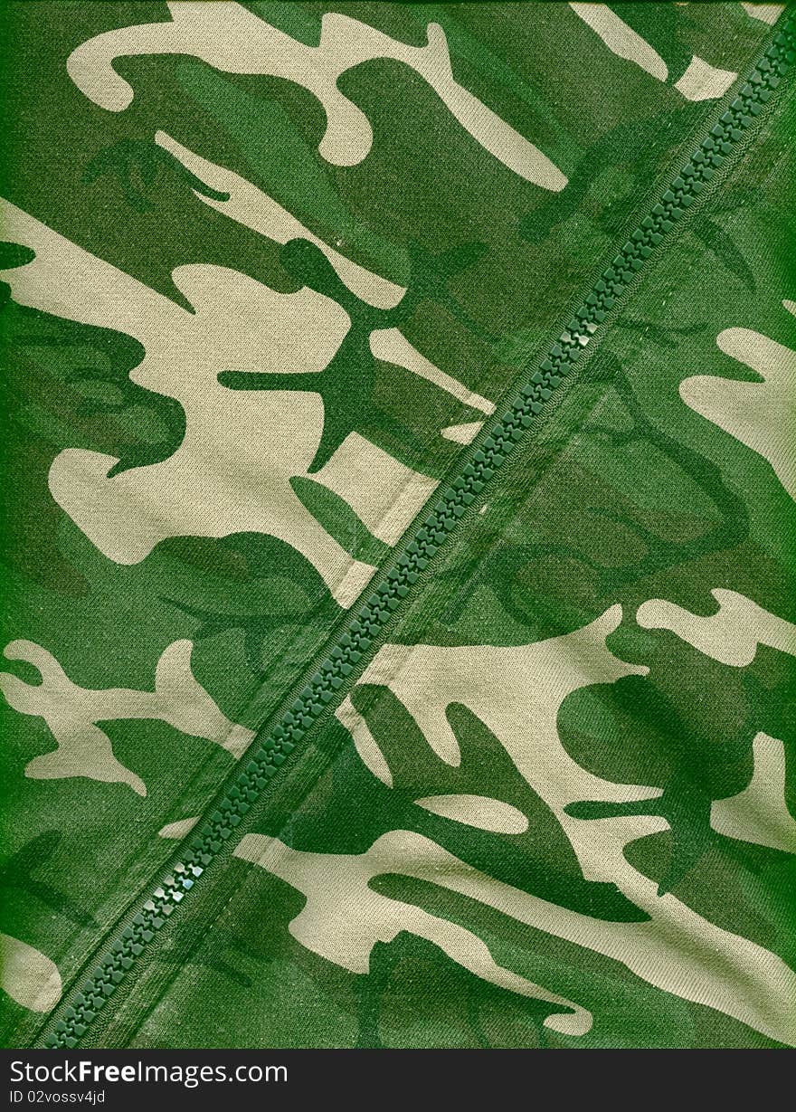 High resolution scan camouflage with zip background in green, beige, grey. High resolution scan camouflage with zip background in green, beige, grey