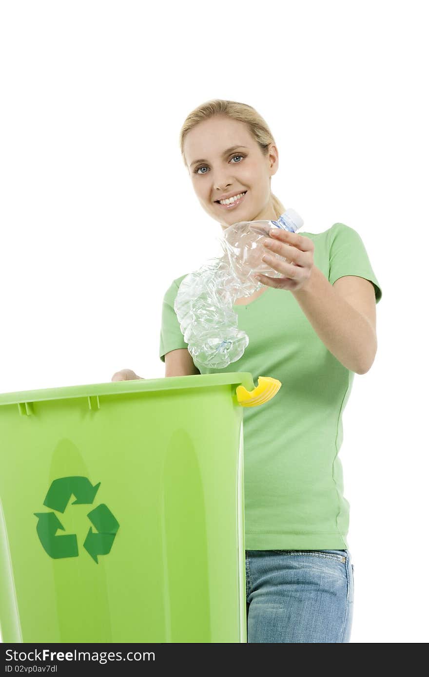 Young woman recycling