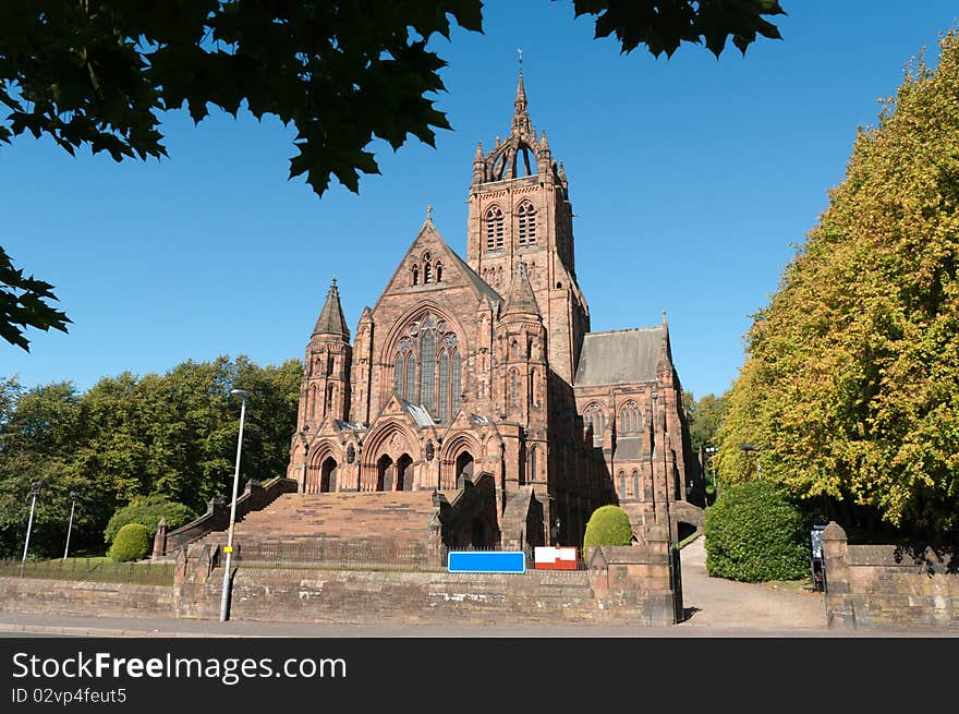 Thomas Coats Memorial Church in Paisley, Scotland. This red sandstone church was funded by a textile industrialist whose mills dominated the town. Generations of stonemasons served their apprenticeships on its construction. Thomas Coats Memorial Church in Paisley, Scotland. This red sandstone church was funded by a textile industrialist whose mills dominated the town. Generations of stonemasons served their apprenticeships on its construction.