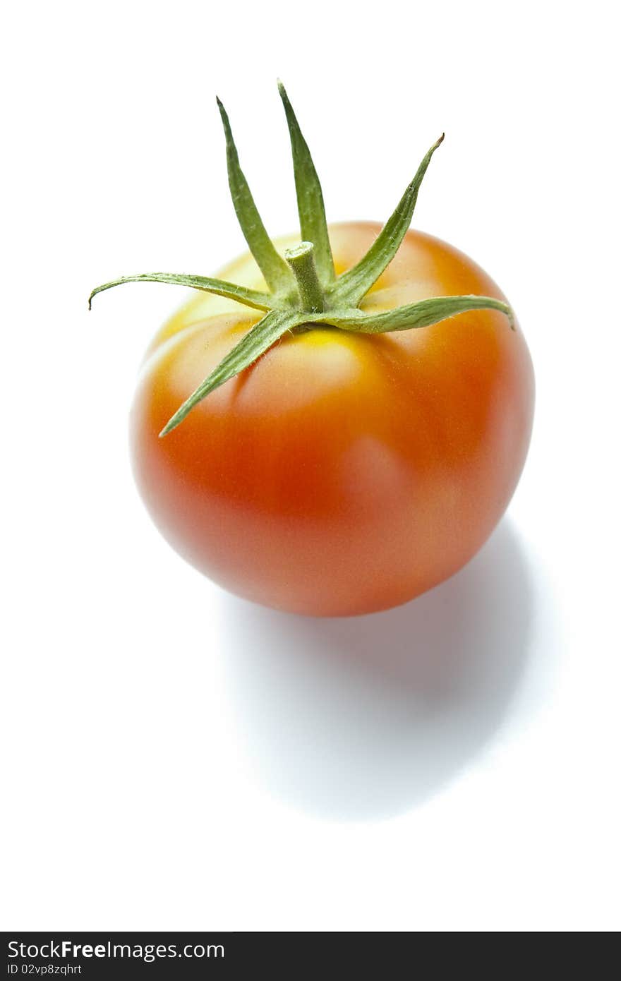 Ripe Red Tomato on Reflective White with Soft Shadow Underneath