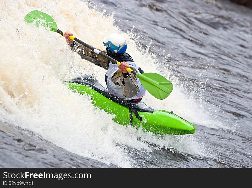 Kayak freestyle on whitewater, Russia, Msta, may 2010