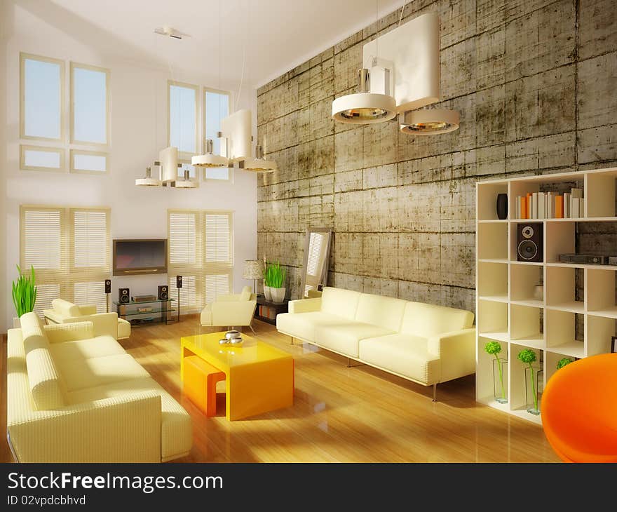 Modern room with concrete  wall