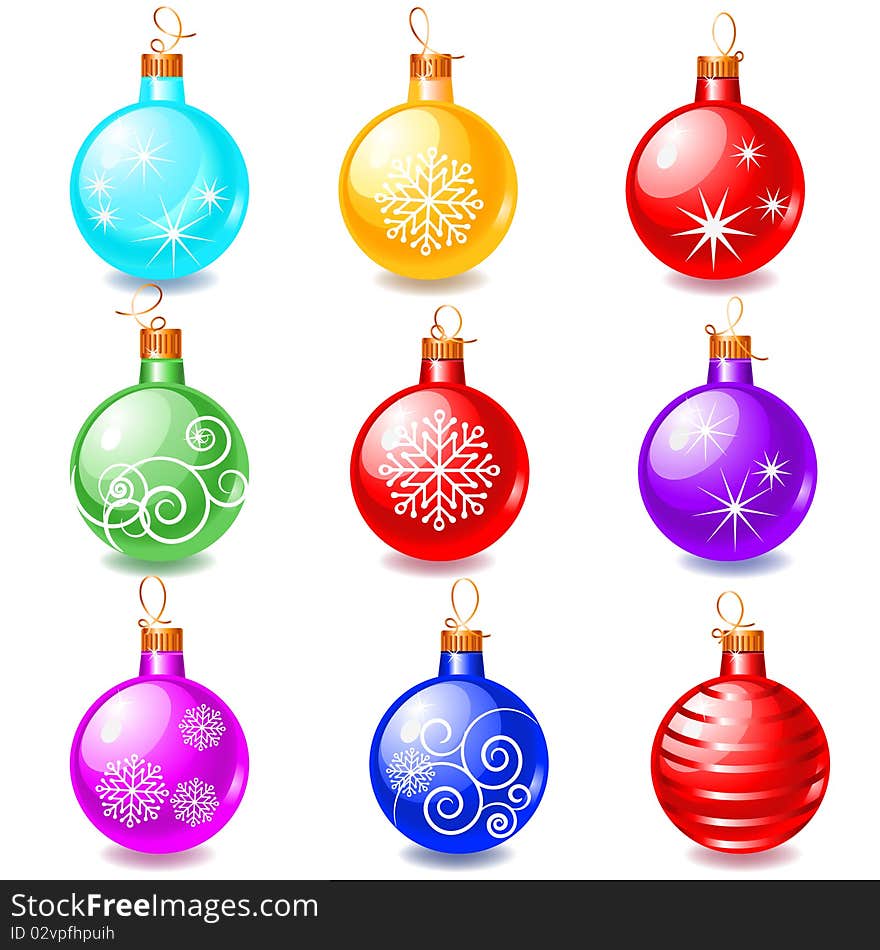 Set of colorful glossy balls for the Christmas Tree