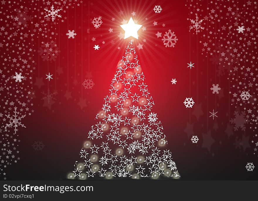 Red christmas tree background with stars