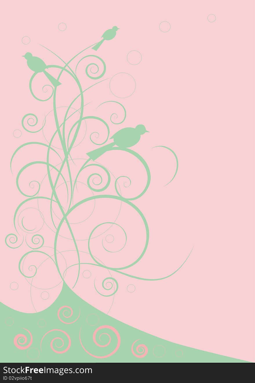 Green birds on pink background