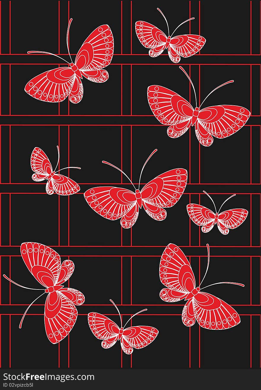 Red butterfly on a black background