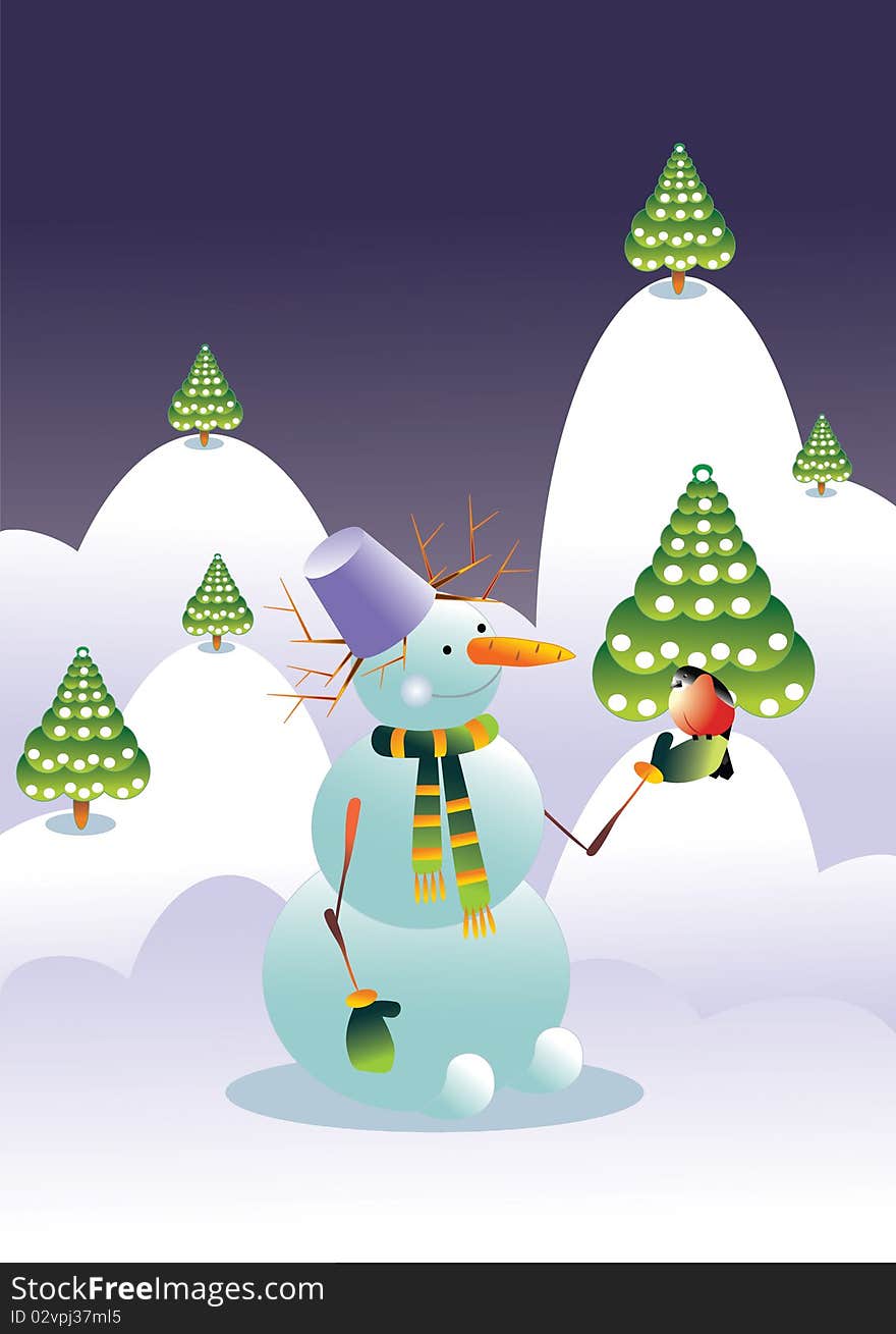 Snowman and bird