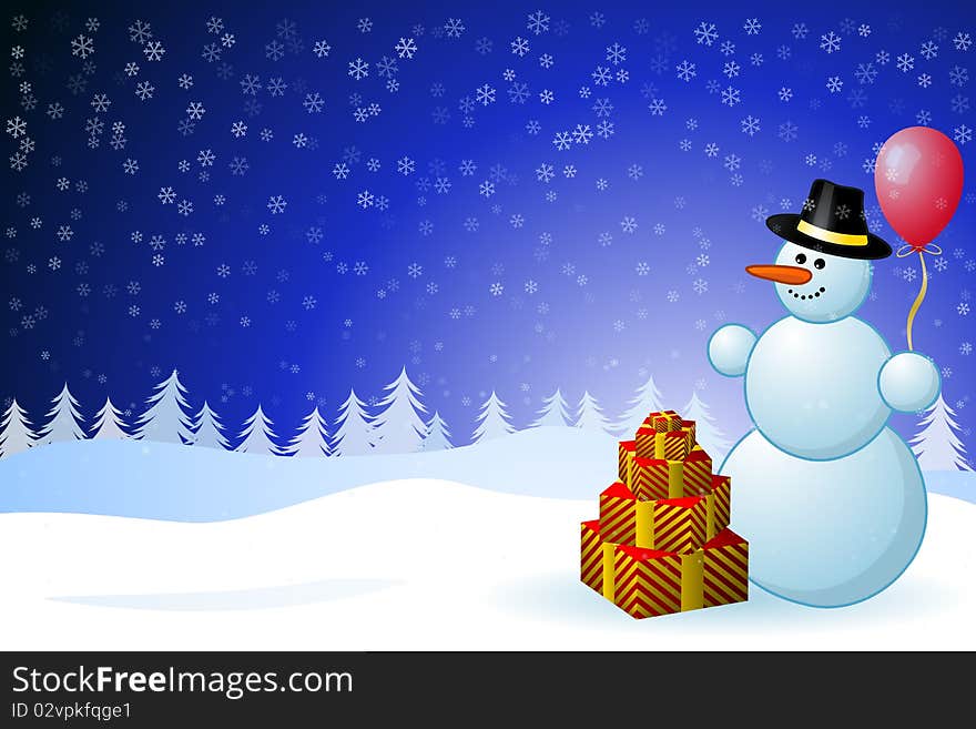 Snowman with Gift Boxes