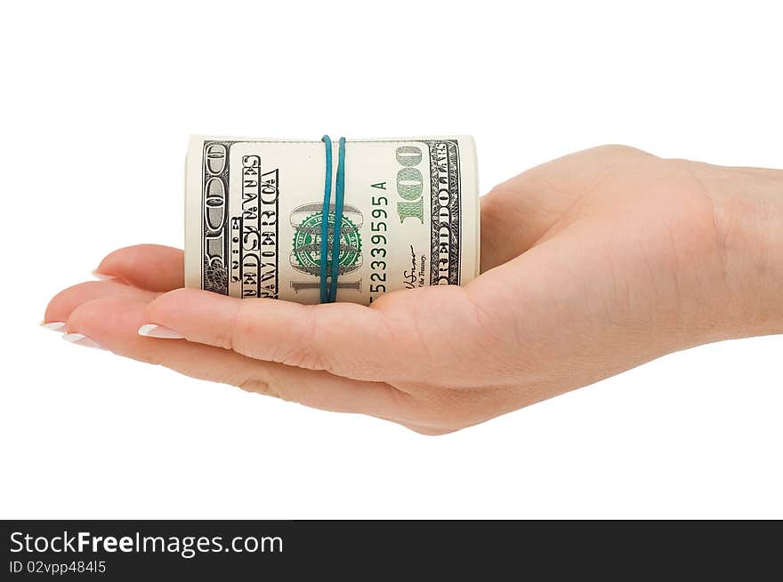 Hand with money isolated on white background