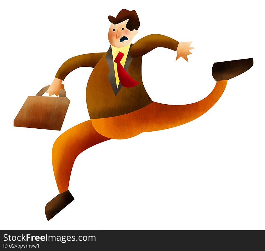 Businessman holding briefcase and running. Businessman holding briefcase and running