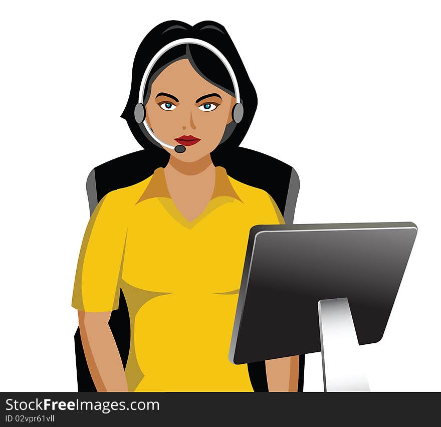 Female customer service representative with computer. Female customer service representative with computer