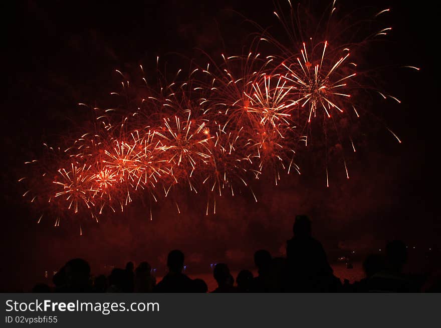 Celebratory fireworks in the night sky