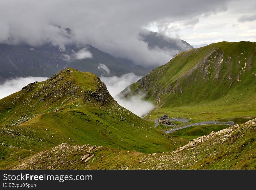 The mountain scenery of the Grossglockner glacier.