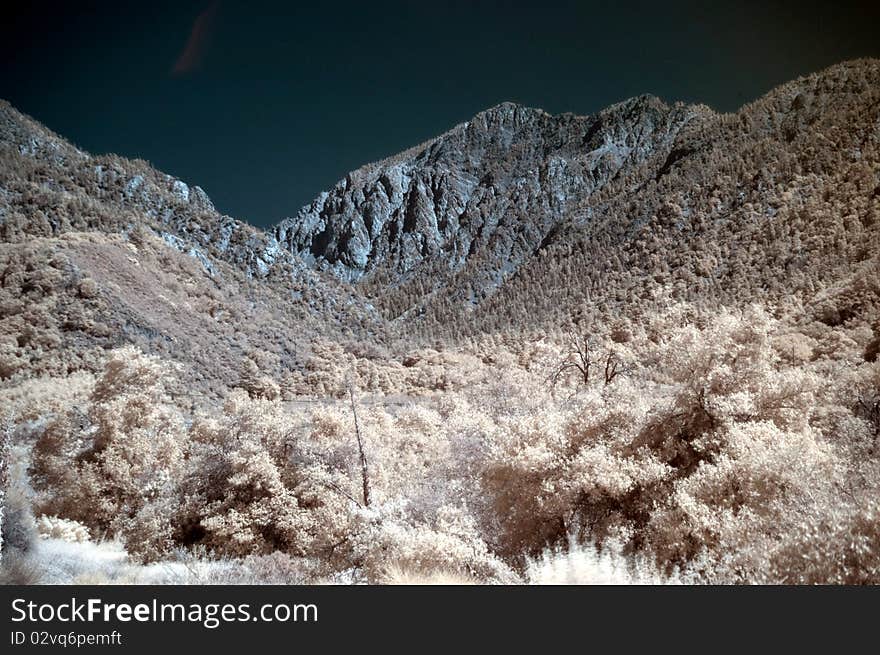 Infrared image of mountains and forest in southern california. Infrared image of mountains and forest in southern california