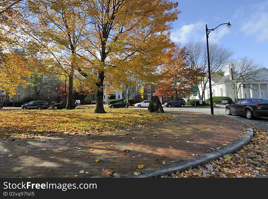 A sidewalk during the Autumn Season in Massachisetts. A sidewalk during the Autumn Season in Massachisetts