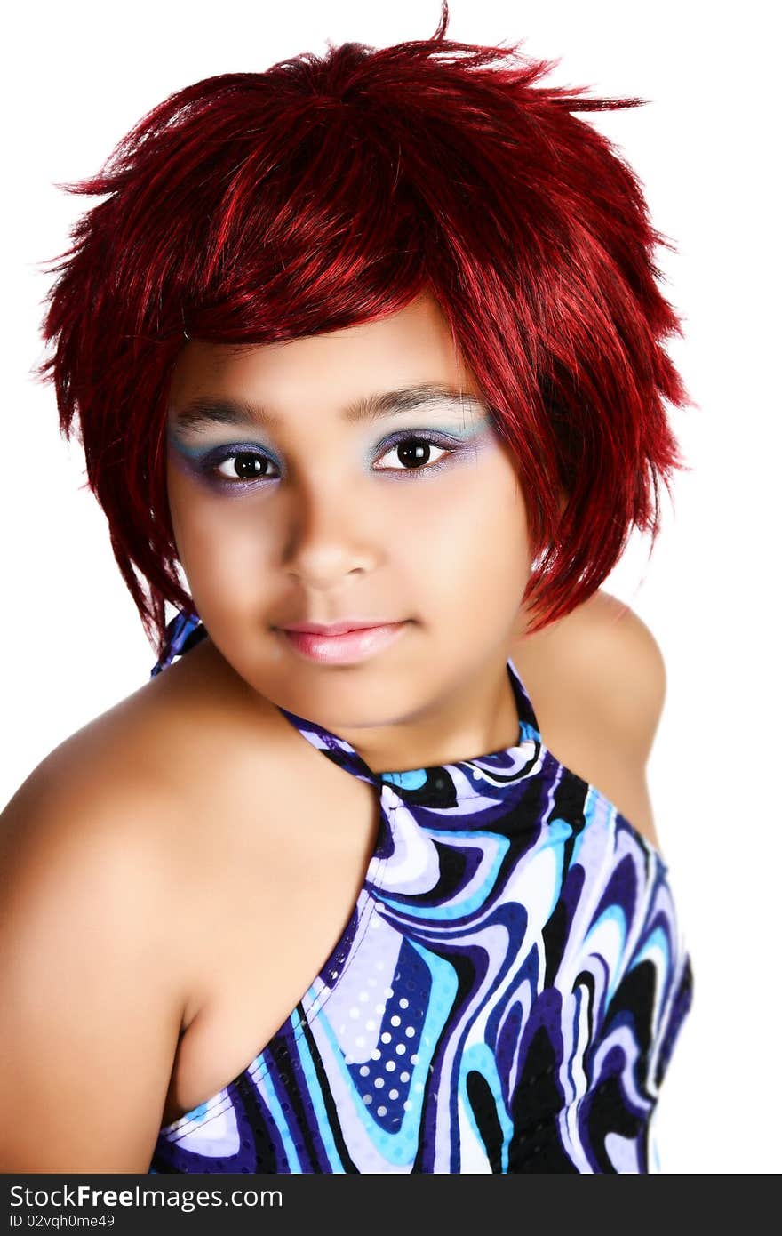 Beautiful african american 10 year old girl in glamor make-up and hair style over white. Beautiful african american 10 year old girl in glamor make-up and hair style over white.