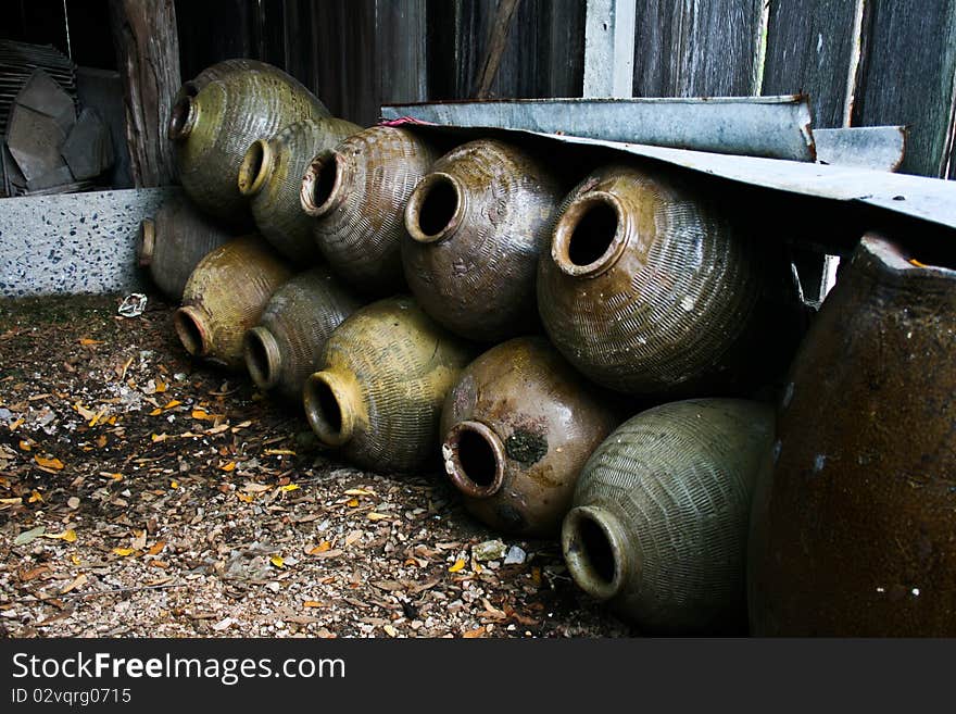 Old jar in thai building about 70 year ago