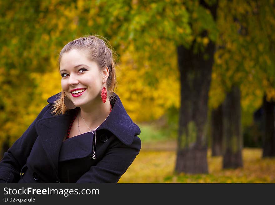 Golden Russian autumn with a beautiful happy girl. Golden Russian autumn with a beautiful happy girl