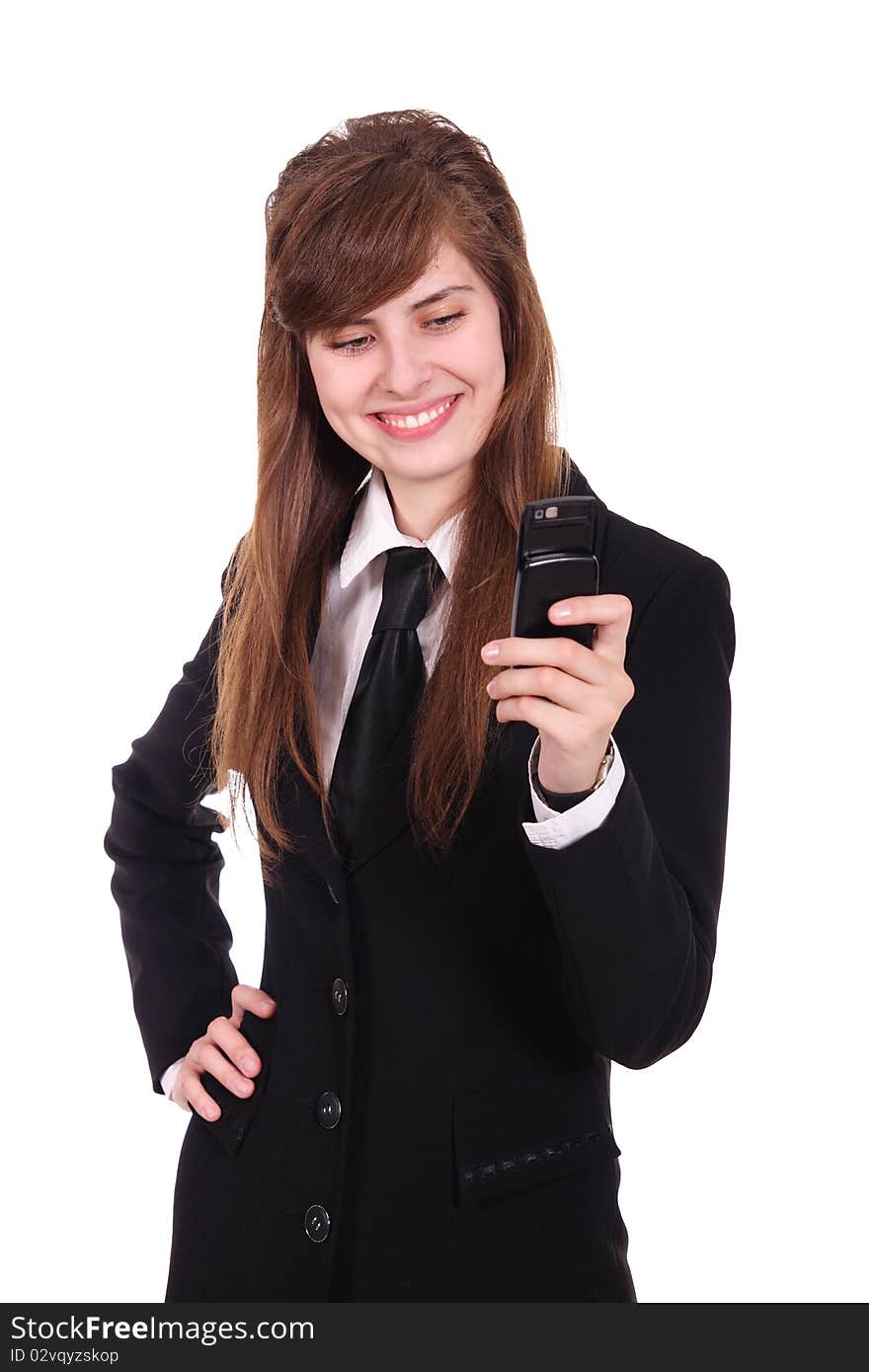 Happy business woman with phone. isolated on white background. Happy business woman with phone. isolated on white background