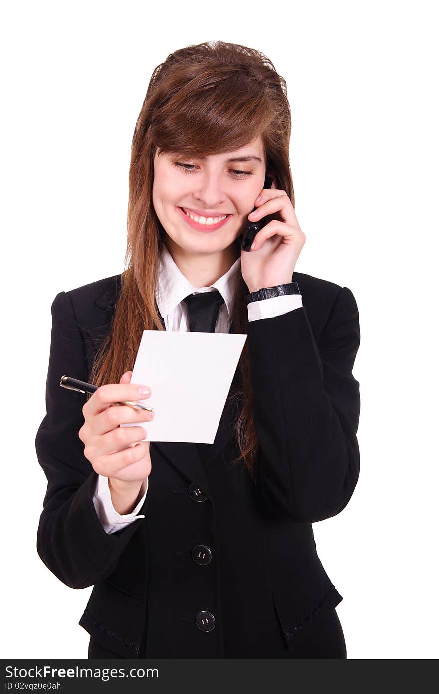 Business women speaks by phone. isolated on white background. Business women speaks by phone. isolated on white background