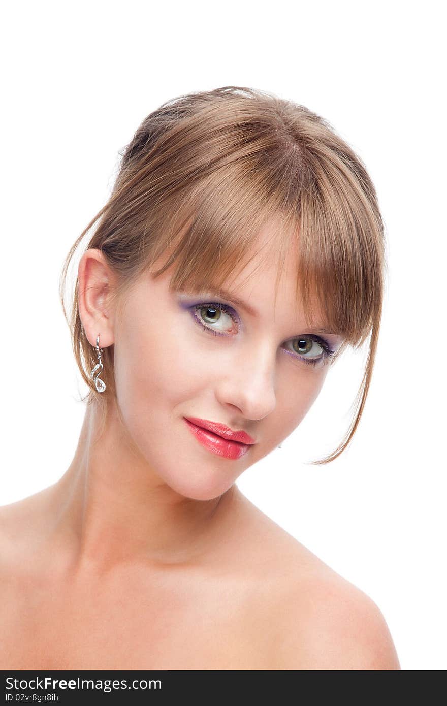 Portrait of a beautiful girl on a white background