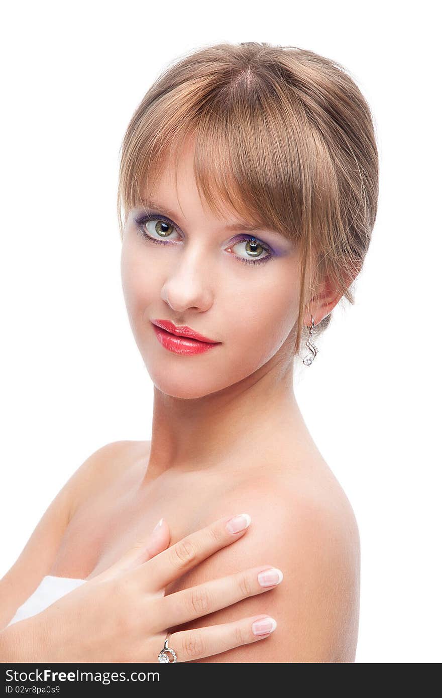 Portrait of a beautiful girl on a white background