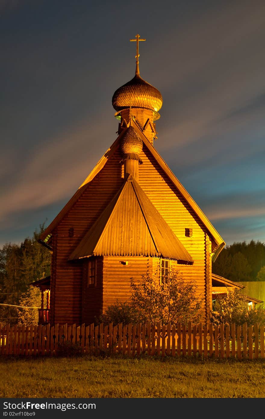 On a photo the wooden church is represented.