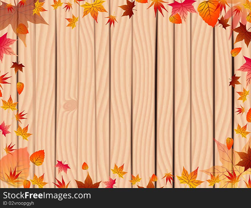 Abstract background with autumn leaves and board fence. Abstract background with autumn leaves and board fence