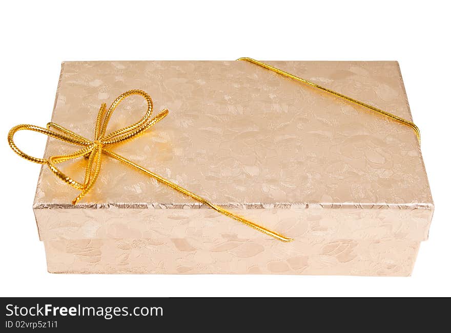 Gift boxes with gold ribbon isolated on white background