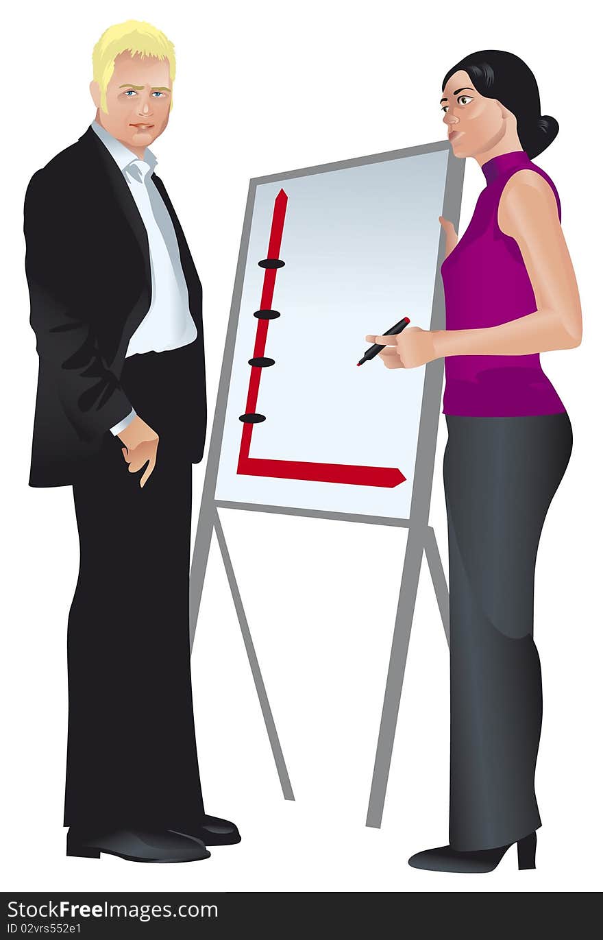 Vector illustration painted colorfull businessmeeting businessman and businesswoman have a business conversation