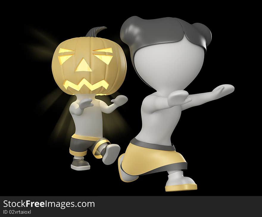 Halloween boy and girl. 3D illustration.