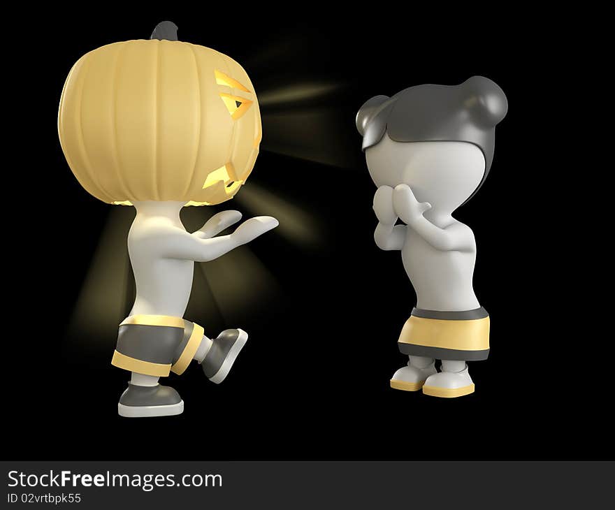 Halloween Boy And Girl. 3D Illustration.