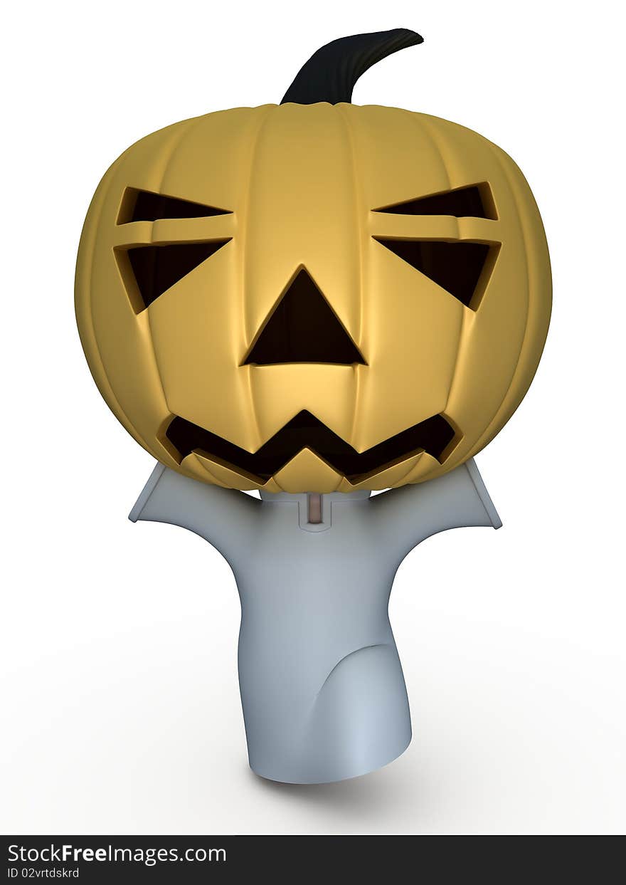 Halloween boy with pumpkin on white background. 3D illustration. Halloween boy with pumpkin on white background. 3D illustration.