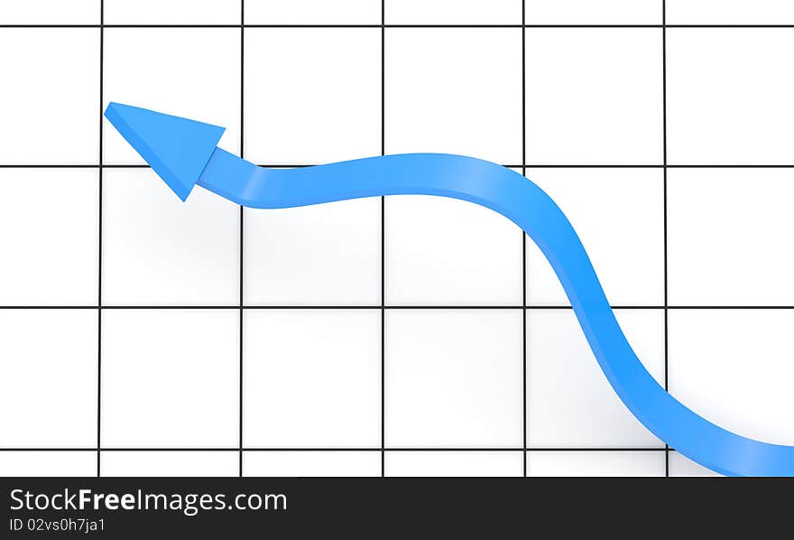 Blue arrow moving up on chart background. Blue arrow moving up on chart background