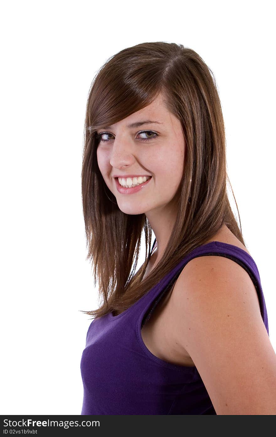 Young cute teenage girl with great hair isolated over white background. Young cute teenage girl with great hair isolated over white background.