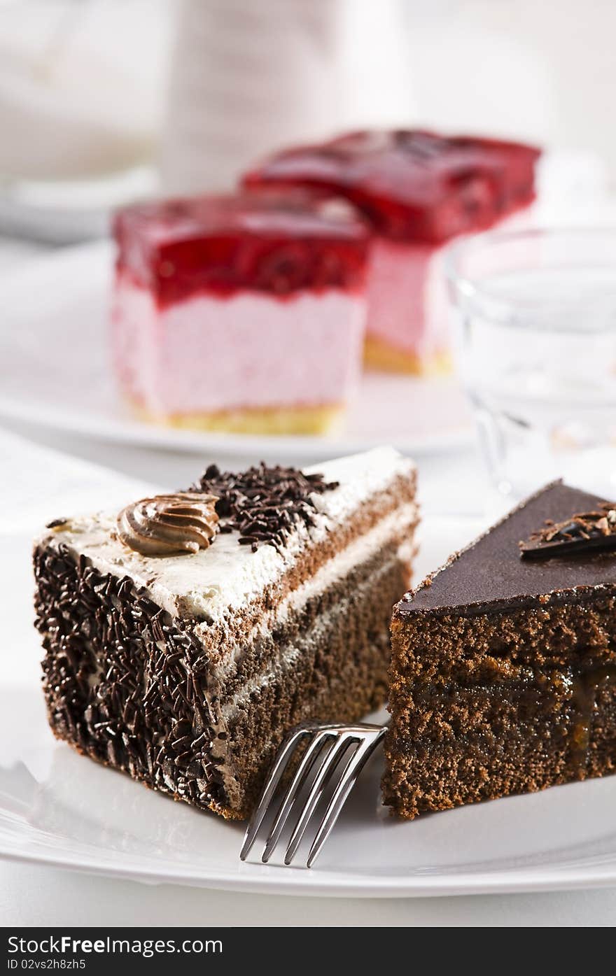 Beautiful tasty chocolate cakes close up shoot