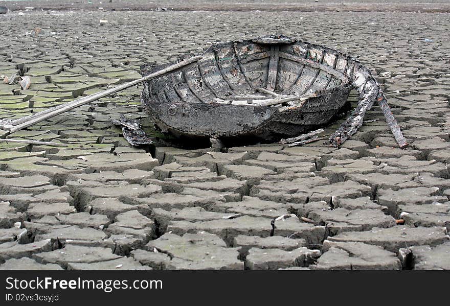 Old boat on the lake bottom. Old boat on the lake bottom