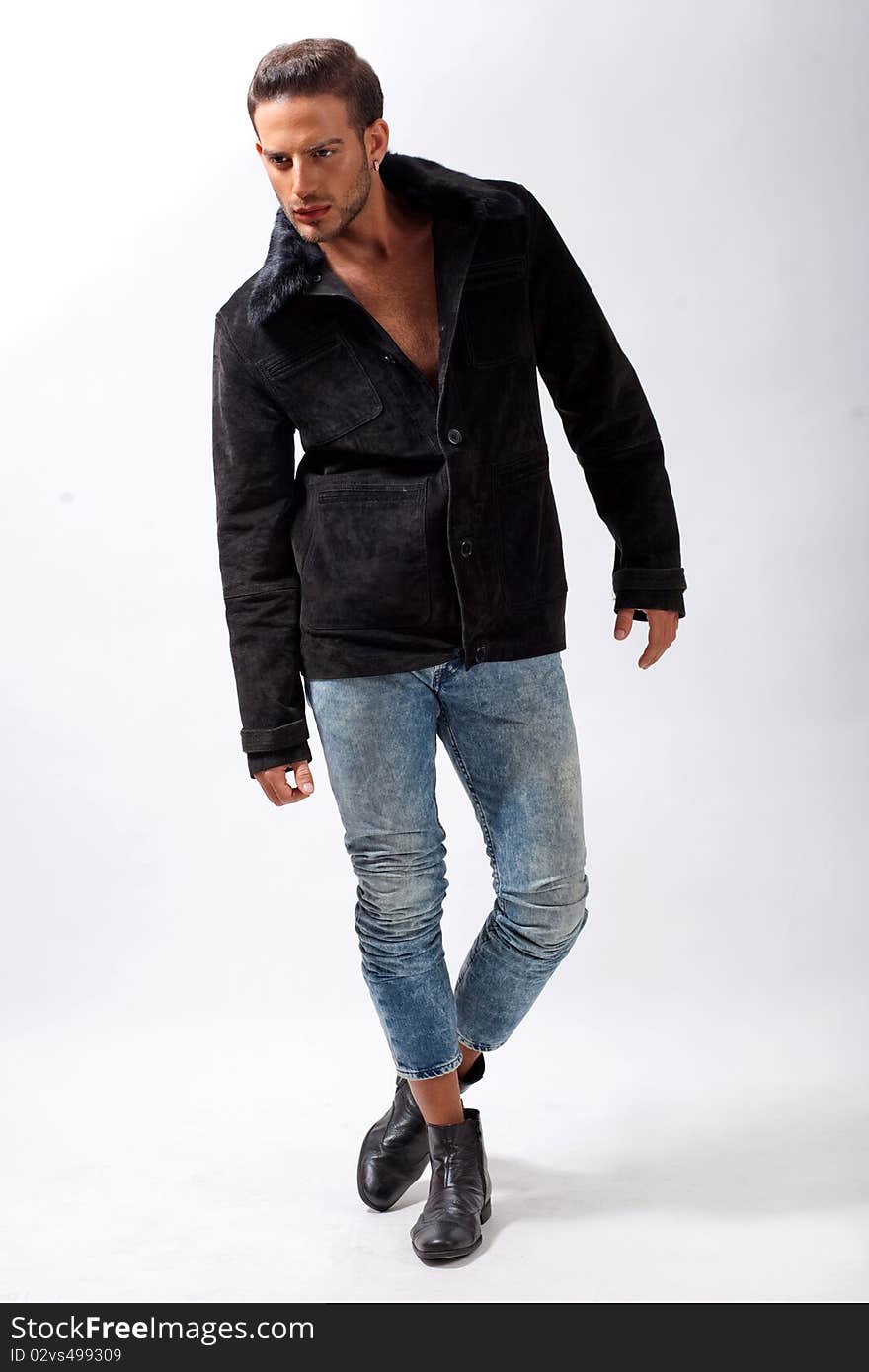 Handsome male model with black jacket