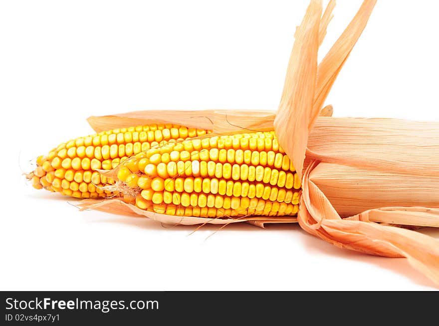 Fresh corn vegetable with leaves isolated on white background